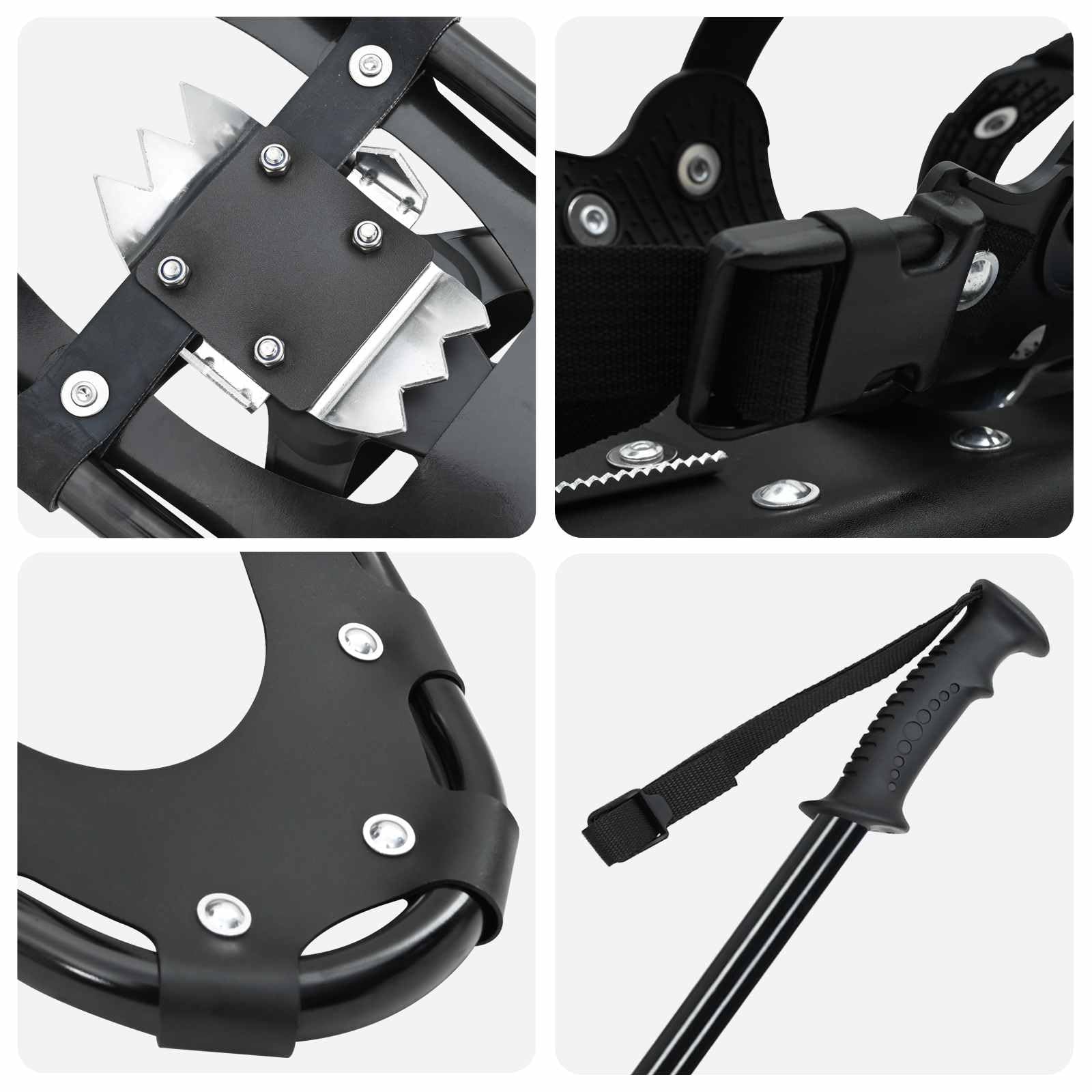 vidaXL Racchette da Neve 3 in 1 con bastoni da Trekking Nero, Ciaspole in Alluminio per Il Giardino, Attrezzatura Outdoor Regolabile, Accessori Moderni per Camminare sulla Neve
