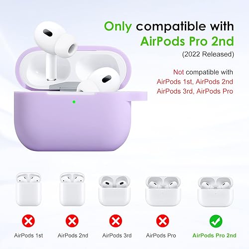 Miniatura 3 de Funda para Airpods Pro 2 generación 2022, funda protectora de silicona suave con llavero y bonito kit de bola de pompón frontal LED visible (gris)