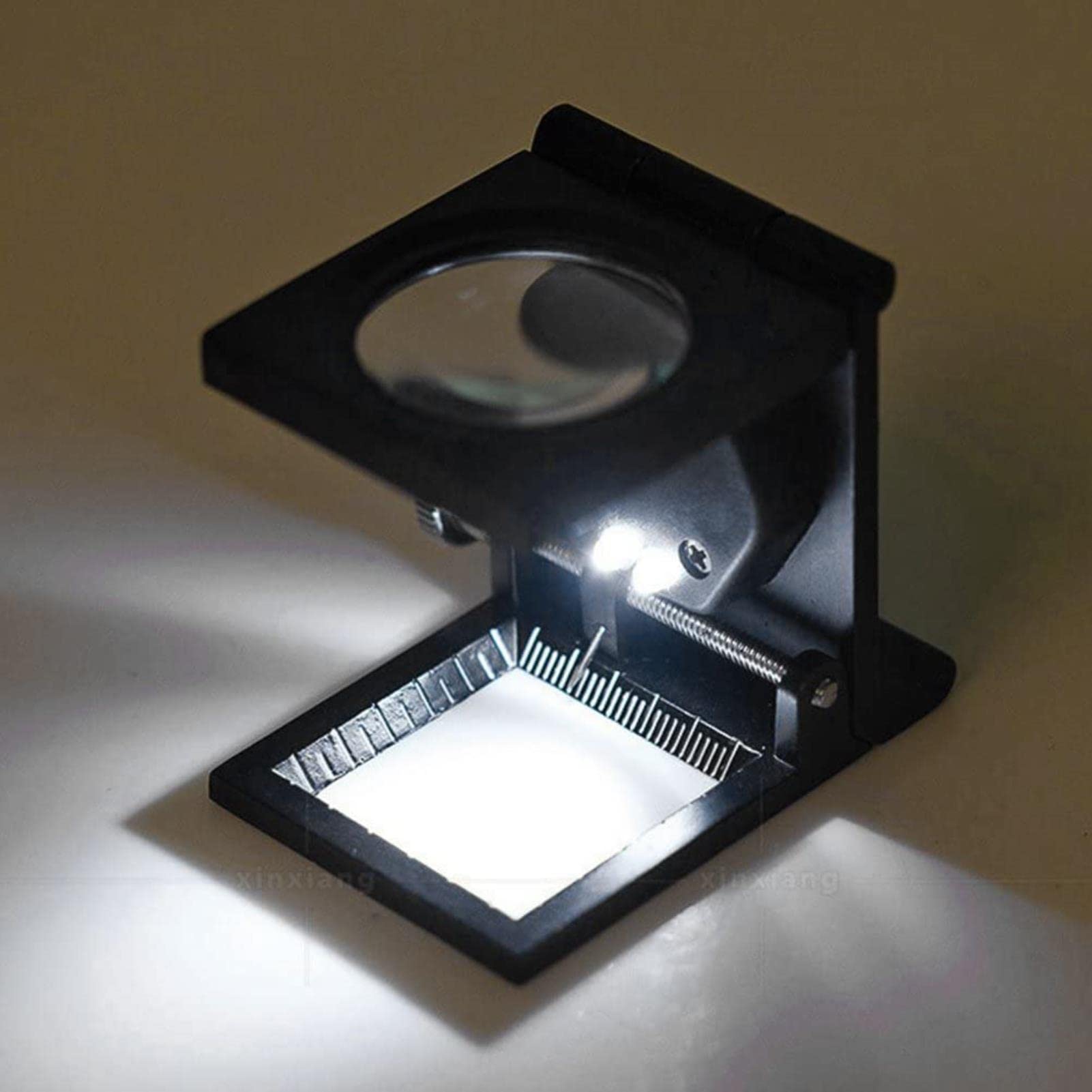 Lupa de 10 aumentos con luz y Soporte, Plegable, de Bolsillo, Ligera, para Lectura, de Escritorio, Ideal para mapas, reparación, Agujas, Manualidades, Monedas y aficionad