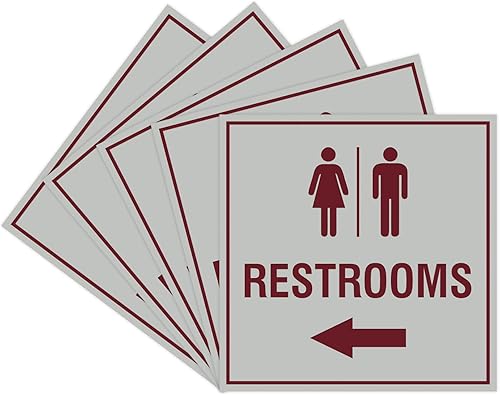 Miniatura 11 de Signs ByLITA Letrero cuadrado de flecha izquierda para baños con cinta adhesiva (plata cepillada) – grande (paquete de 1) Brushed Silver,Azul,Marrón