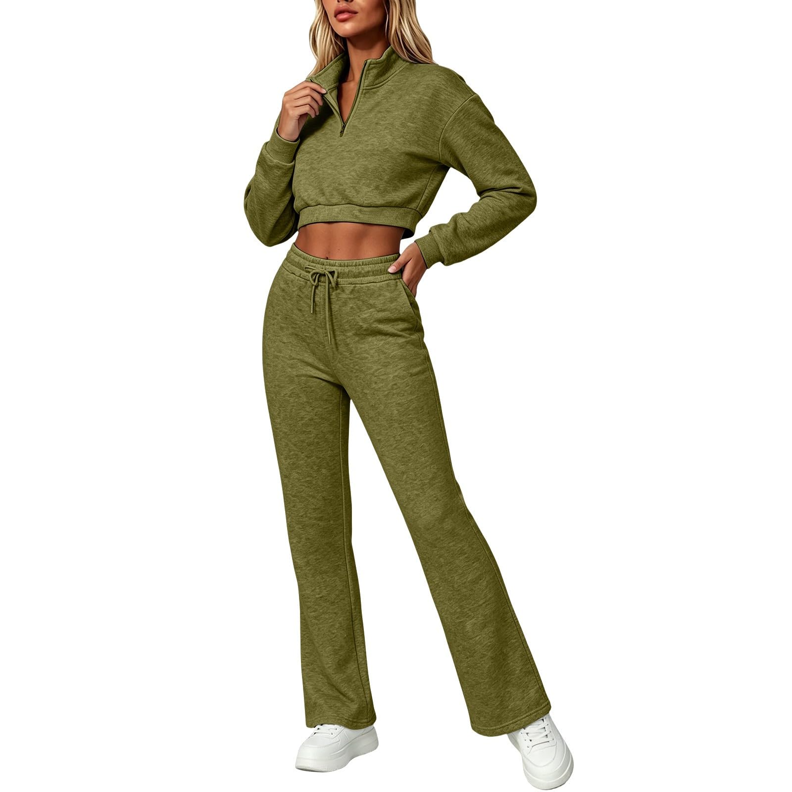 Ensemble de jogging pour femme - Baggy - Survêtement de sport pour femme | Sweat à capuche court Y2K avec demi-fermeture éclair, pantalon de jogging deux pièces, pantalon de survêtement décontracté 2