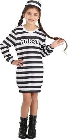 Girls Great Escape Prisoner Costume - Striped Dress and Hat for a Fun Inmate Look