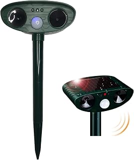 Repelente de plagas de animales solar para exteriores con sensor de movimiento para mantener a los pájaros, topos, conejos, ciervos mapaches, proteger, disuasorios, jardín, patio, granja, color verde
