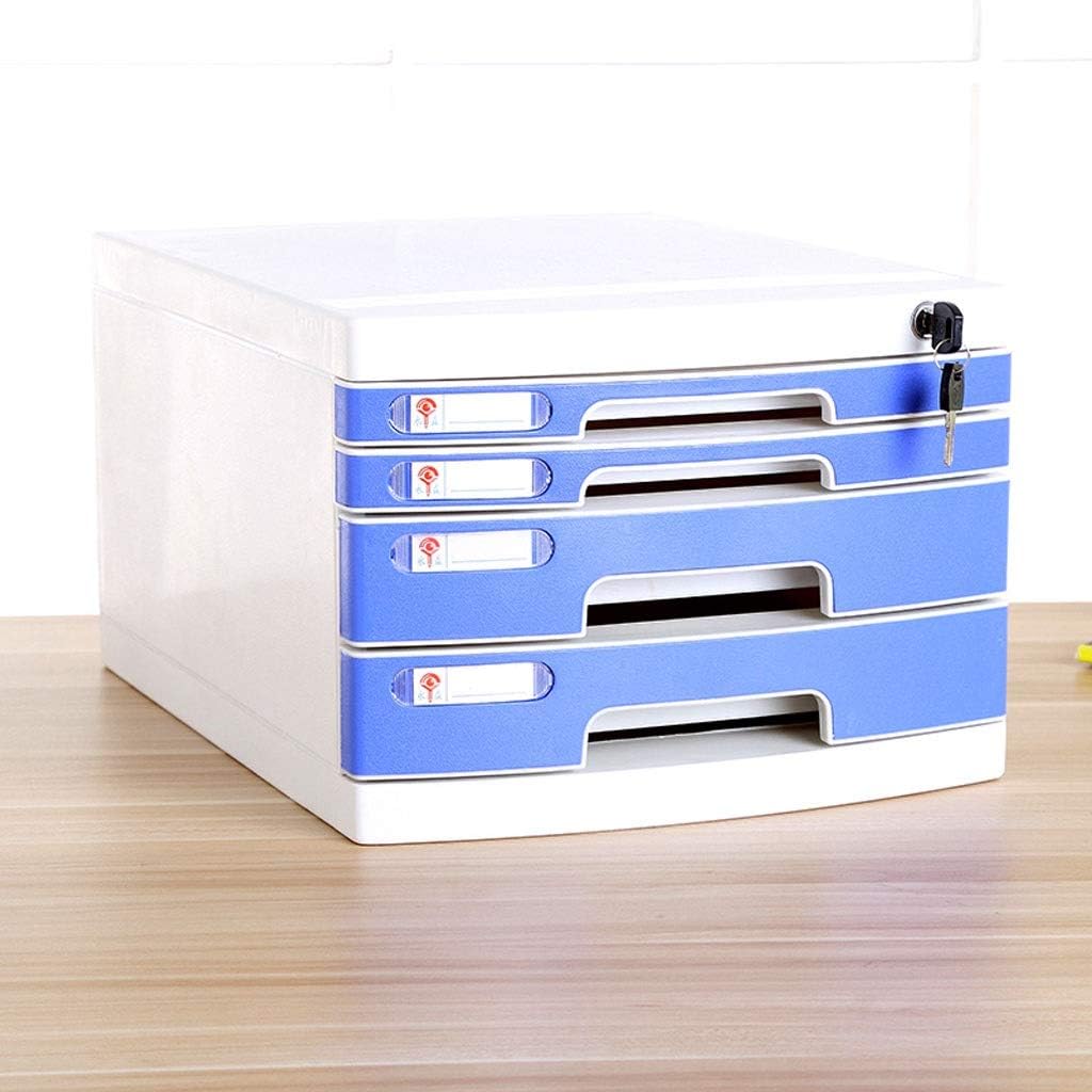 A4 Desktop File Shelf Cabinet Office Storage File Organisers,Storage Box,Lockable,Plastic Desktop Organizer Desk File Holder for Office and Home (Color : Four Floors-Blue)