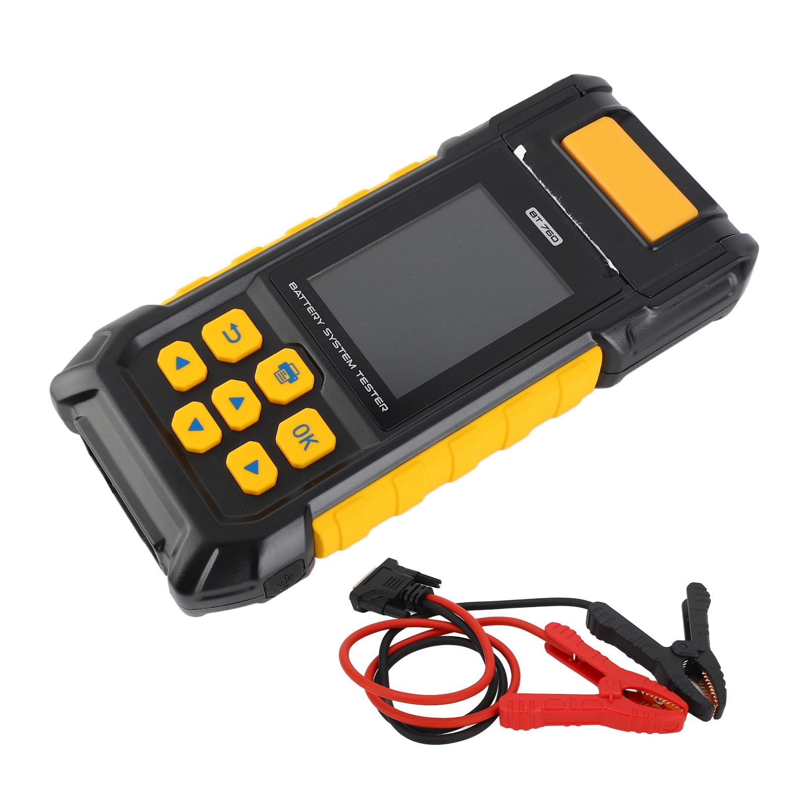 Tester di batteria digitale da 12 V con stampante integrata per uso automobilistico, supporto in diverse lingue