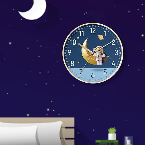 Miniatura 6 de Gralara Reloj de pared de astronauta redondo silencioso sin tictac analógico de 8 pulgadas reloj decorativo para escuela sala de estar cocina