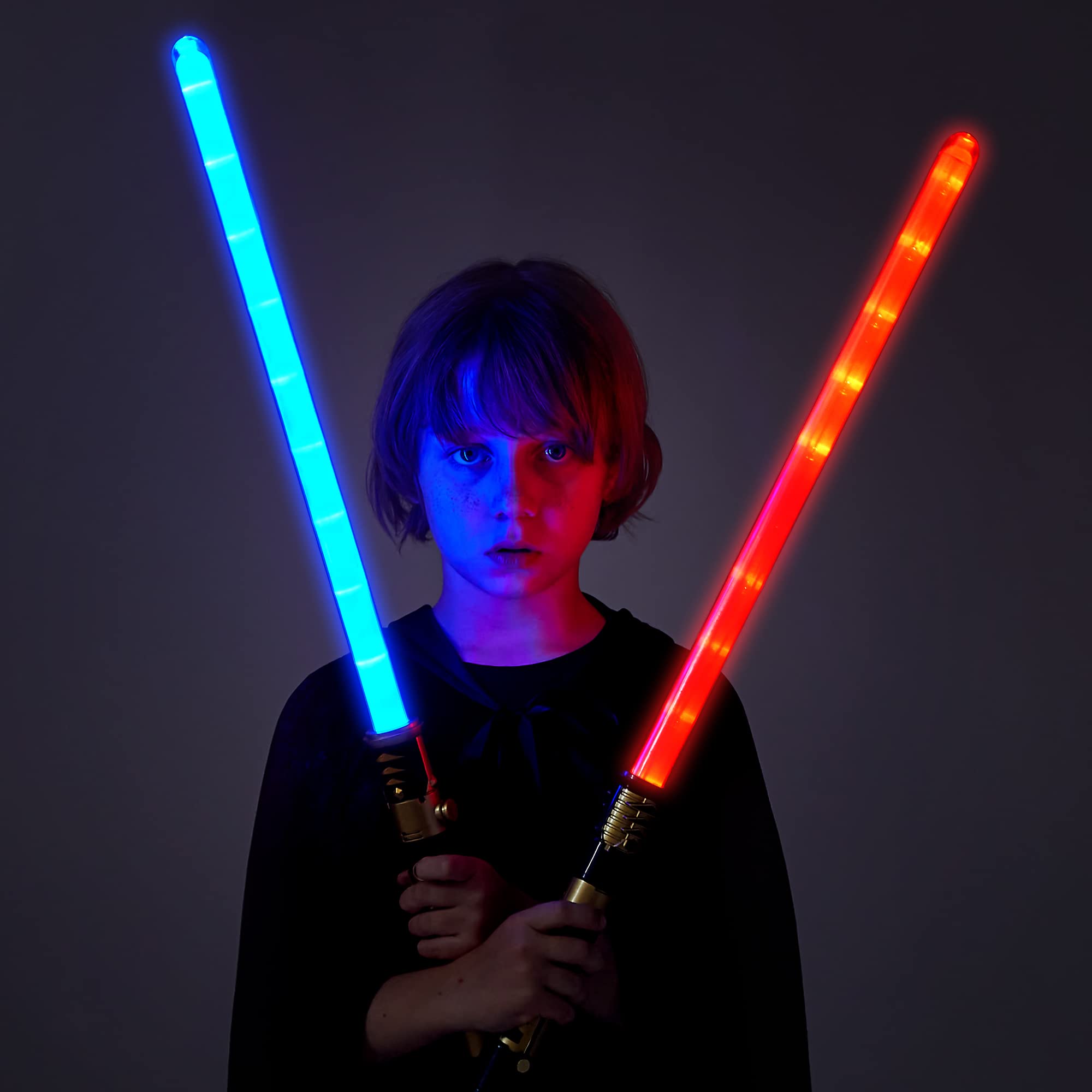 JOYIN 2 Pcs Light Sword Toys(28.5" ), 2 in 1 Light up Saber, Dual Light Swords with FX Sound (Motion Sensitive), Dress Up Costume Kit, Kids Gifts for Christmas Birthday, Galaxy War Fighters Warriors