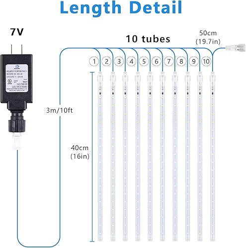Miniatura 3 de Aluan Luces de Navidad para exteriores, luces de lluvia de meteoritos, 16 pulgadas, 10 tubos, 360 LED, impermeables, con enchufe UL, para Navidad,