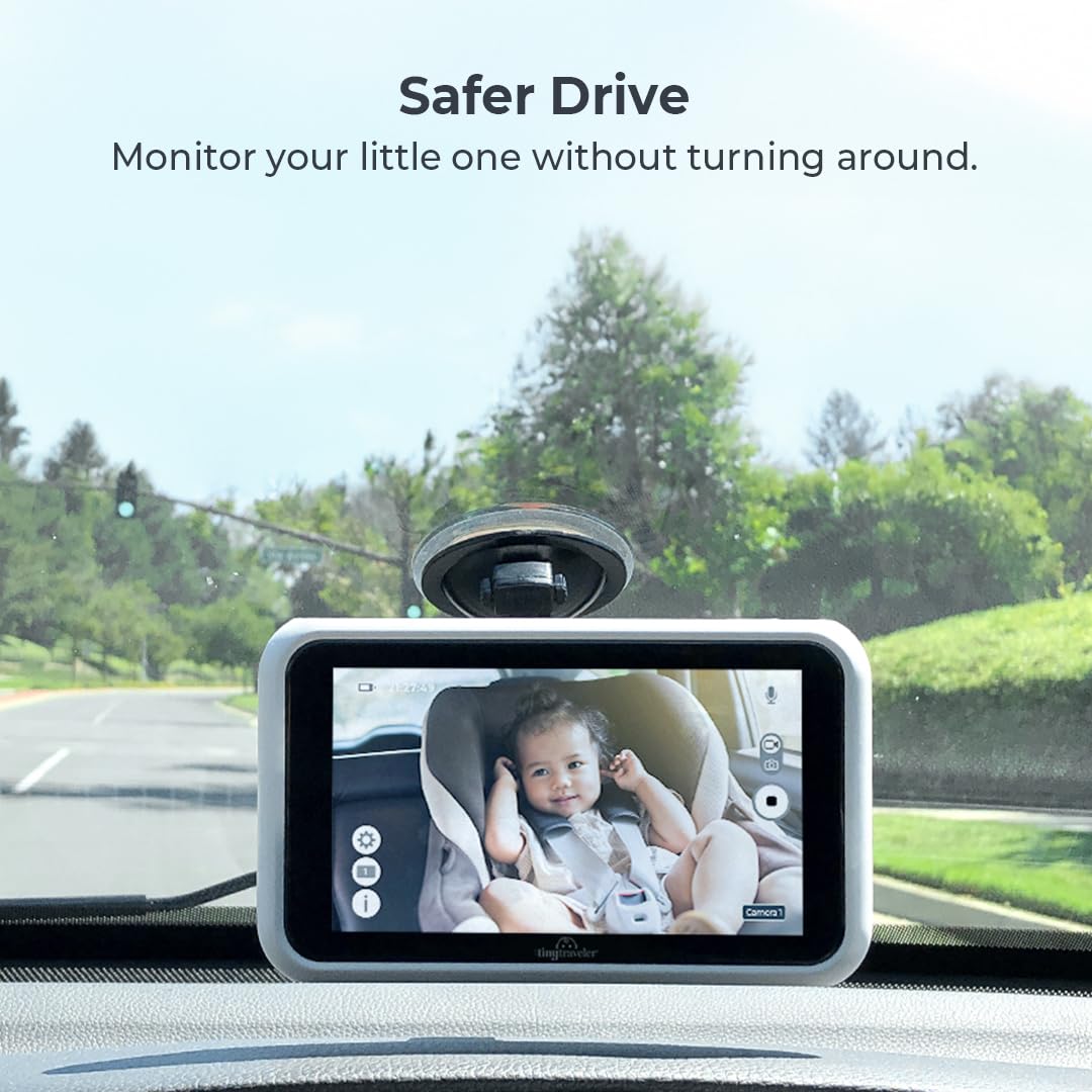 Tiny Traveler Baby Car Monitor HD Touch Screen da 5 pollici – Hackproof, No WiFi Baby Camera per viaggio a casa – Monitor posteriore per seggiolino auto con visione notturna poggiatesta o morsetto
