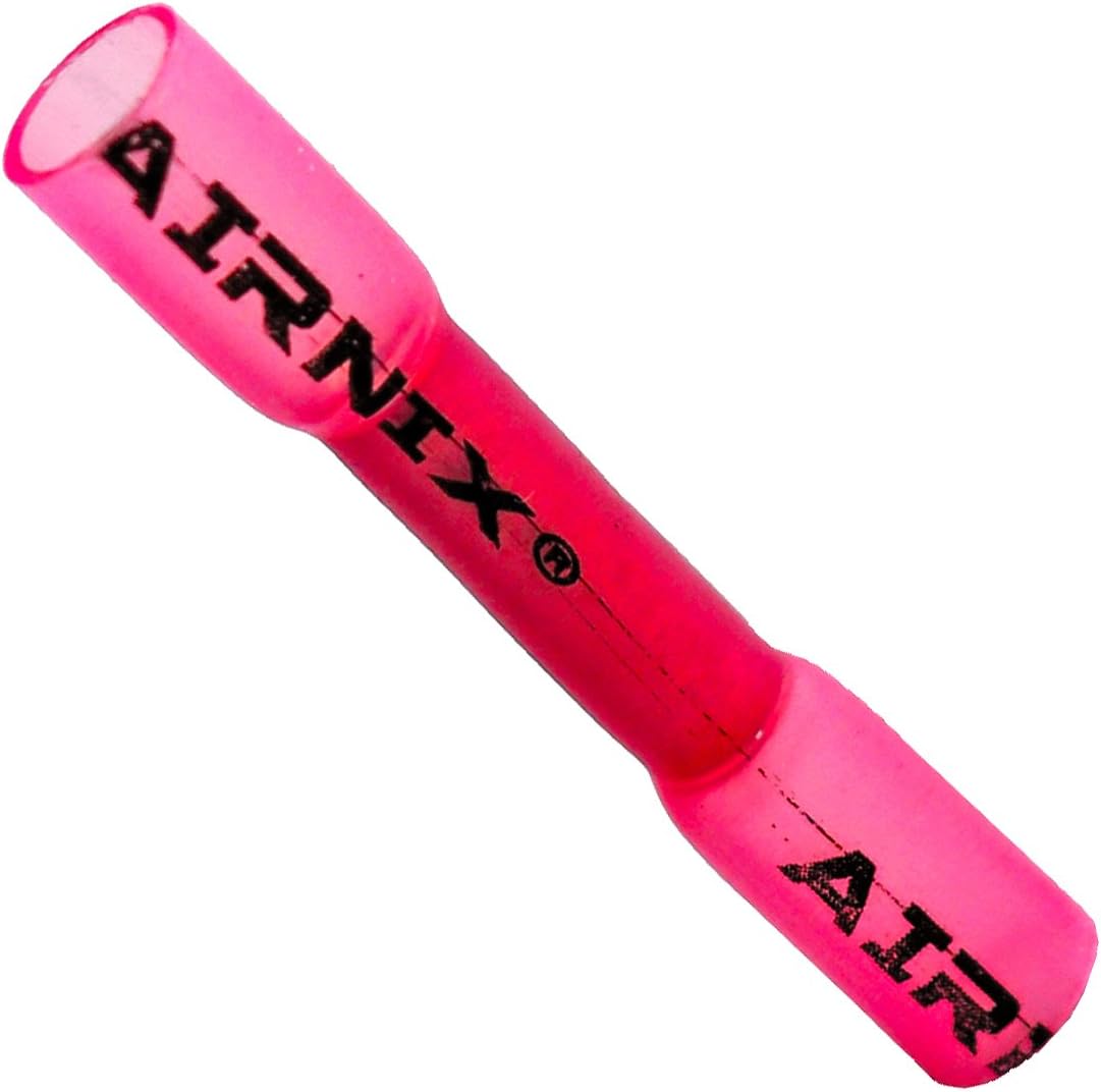 150 Piece Red Heat Shrink Butt Connectors, Insulated Crimp Butt Splice, Water and Vibration Proof, Corrosion Free, Gauge Range 22-18AWG for Industrial Applications