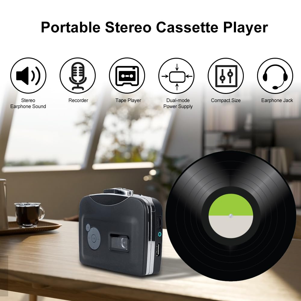 docooler Lettore di Cassette USB con Auricolari Convertitore da Nastro a MP3 Portatile Registratore vocale Altoparlante Incorporato Microfono