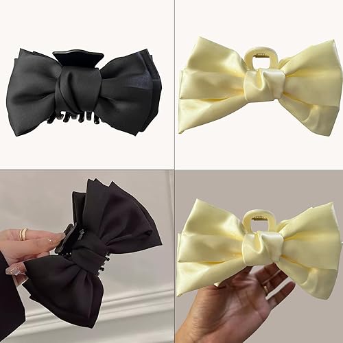 Miniatura 4 de Pinza de lazo, pinzas de lazo negro de 4.8 pulgadas, pinzas de pelo blanco de 5.7 pulgadas, elegantes pinzas de pelo con lazo para cabello fino y