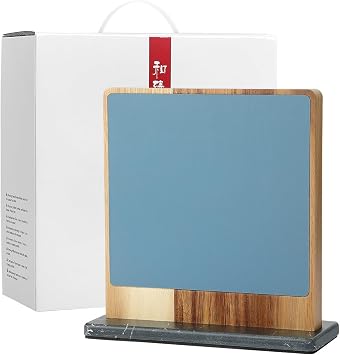 Double-sided Magnetic Knife Holder without Knives, Acacia Wood Knife Block with Leather Cover, Space-saving Knife Storage, Strong Enhanced Magnets Strip, Non-slip Marble Base