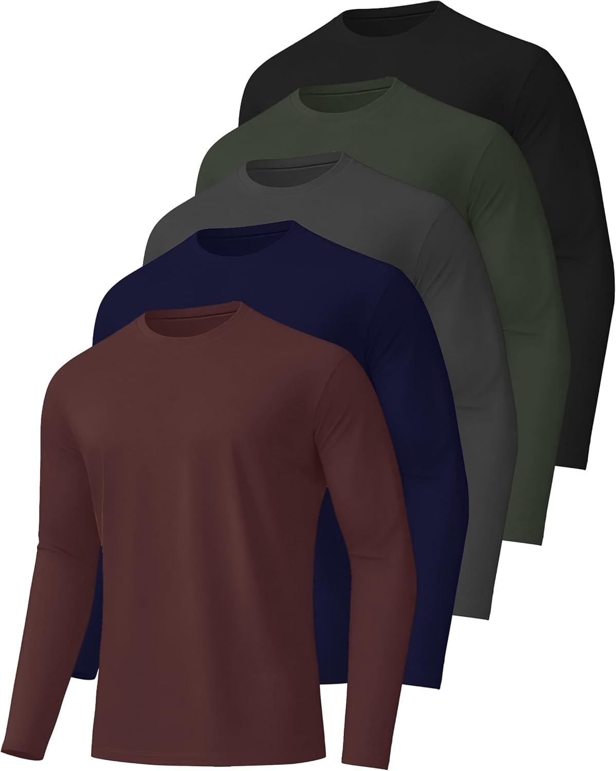 5 Pack Mens Long Sleeve Quick Dry Active Athletic T Shirt Running Gym Workout Tee Tops