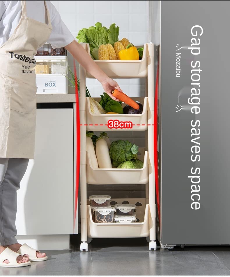 Image of PARASNATH Polypropylene,Plastic SKEP 4 Layer Fruit & Vegetable Basket Trolley (Ivory Colour) for Home & Kitchen Fruit Basket Storage Rack Organizer Holders kitchen trolley - Rectangular