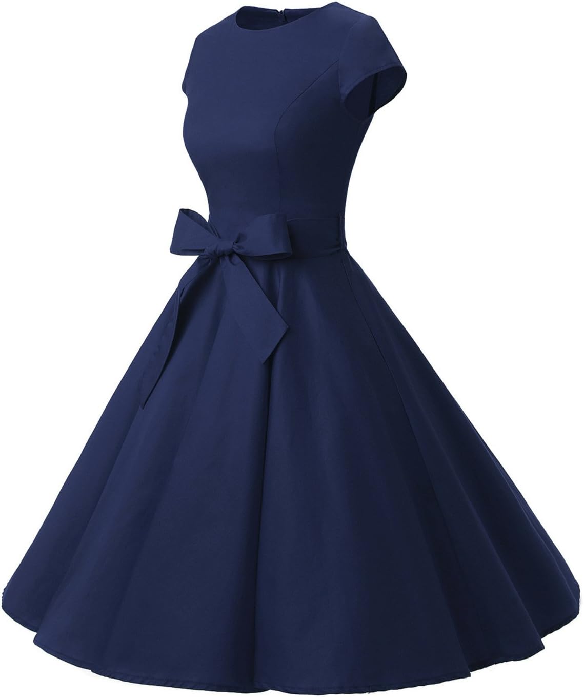 Dressystar Women's Vintage Dress for Women 2024 Cocktail Party Retro Rockabilly Formal Prom Dresses Cap-Sleeve 1956LD Navy L - Image 4