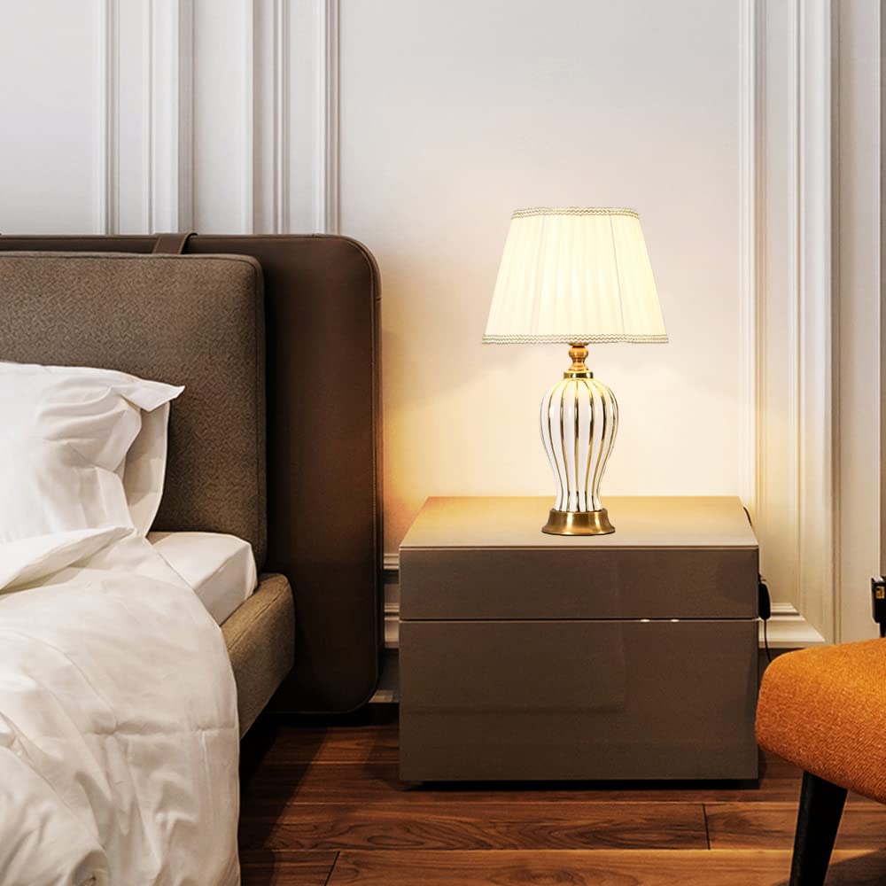 Mengjay E27 Vintage Einfache Keramik Tischlampe Amerikanischen Land Stil Schlafzimmer Nachttischlampen Stoffschirm Moderne Studie Wohnzimmer Hotel Dekorative Schreibtischlampe
