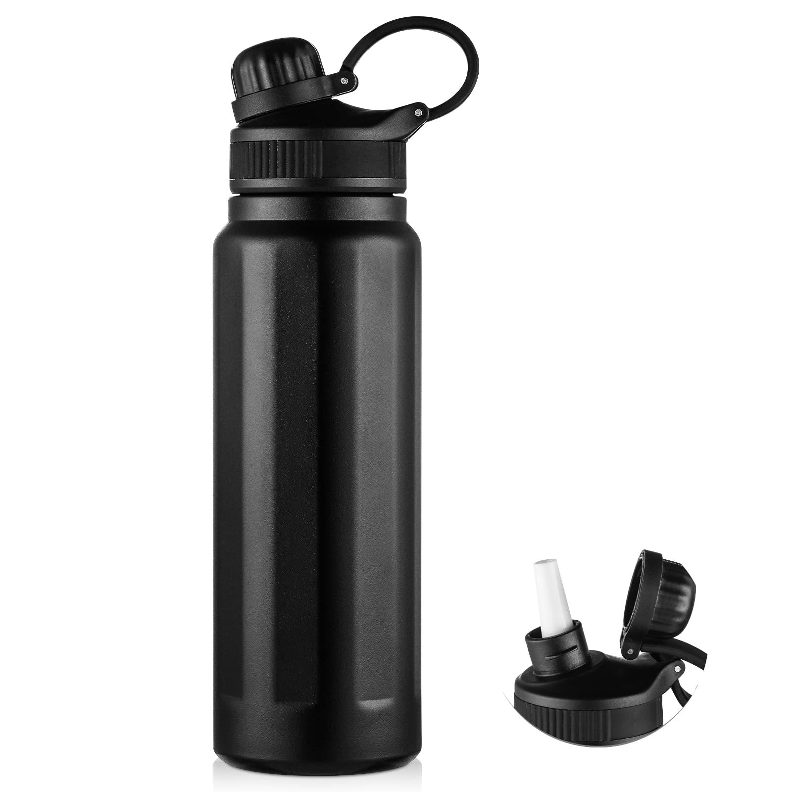Botella de agua antitranspiración y sin fugas de acero inoxidable con tapa para deporte