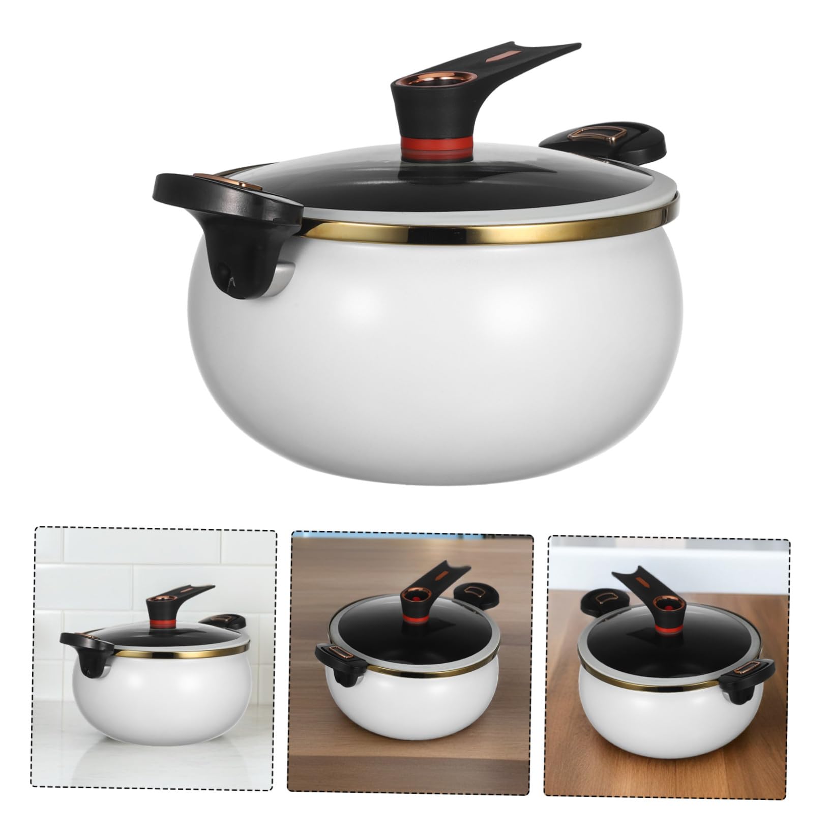 STOBAZA Casserole Céramique Émaillée avec Couvercle Micro-pression Capacité pour Mijoter Bouillir et Cuire à Feu Doux Poignée Anti-brûlure pour Soupe Ragoût et Pâtes