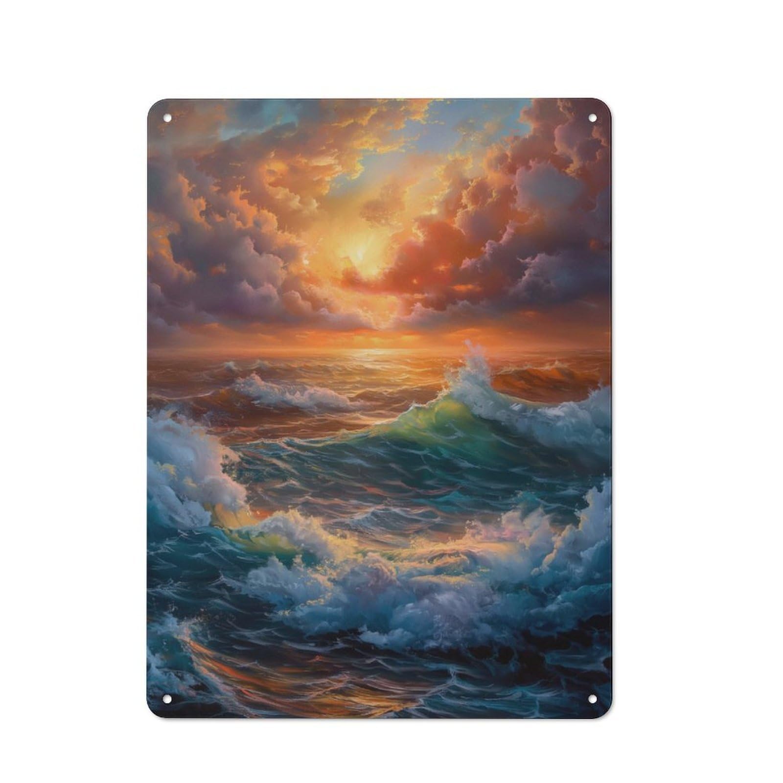 Junmoney Sea Ocean Sunset Waves Vintage Metal Sign 40X30cm, Bistro Style Shop Wall Decor For Cafe, Bistro, Bakery Or Restaurant