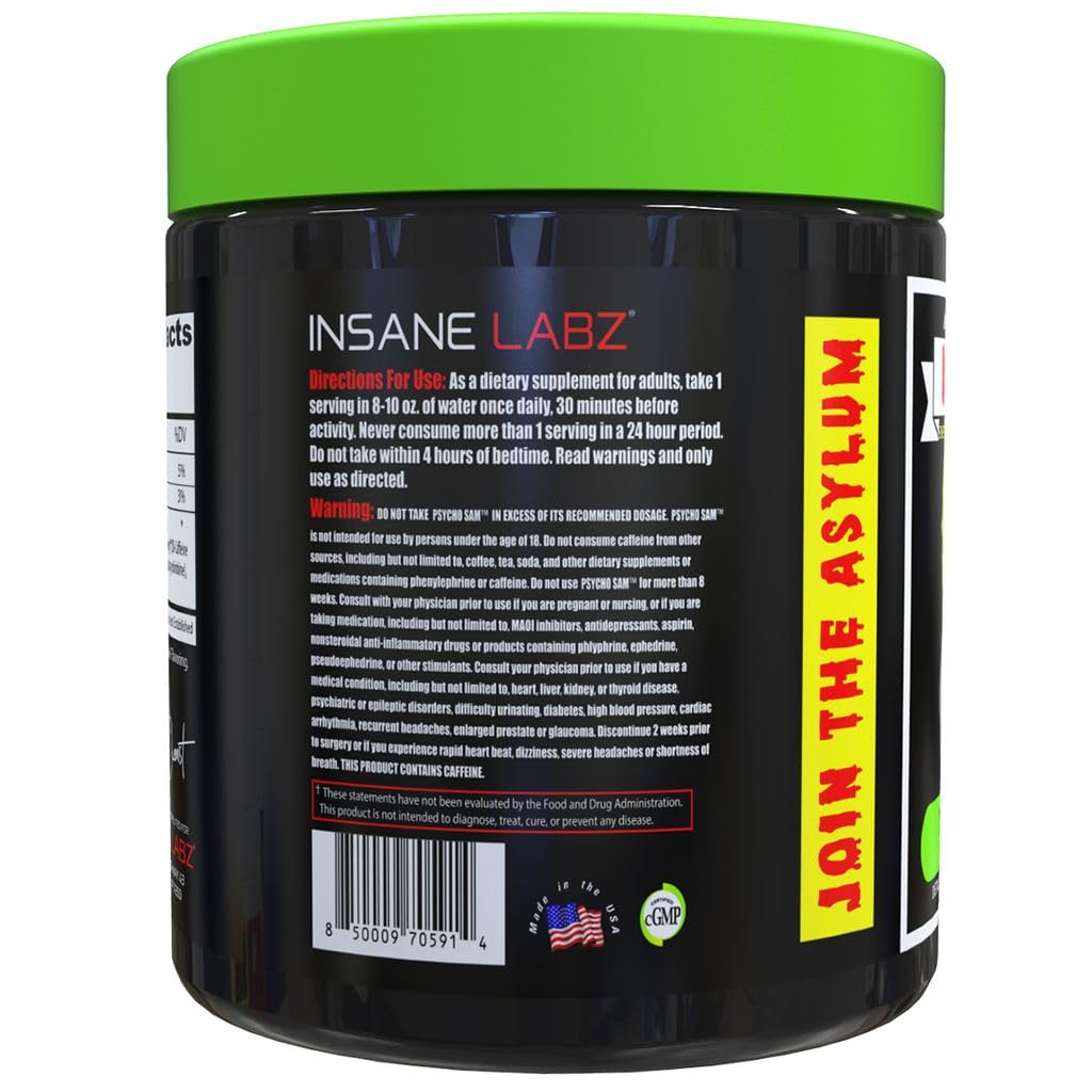 Insane Labz Psycho Sam, High Stimulant Pre Workout Powder, 30 Srvgs (30 Servings (Pack of 1), Grape — Amazon image 3