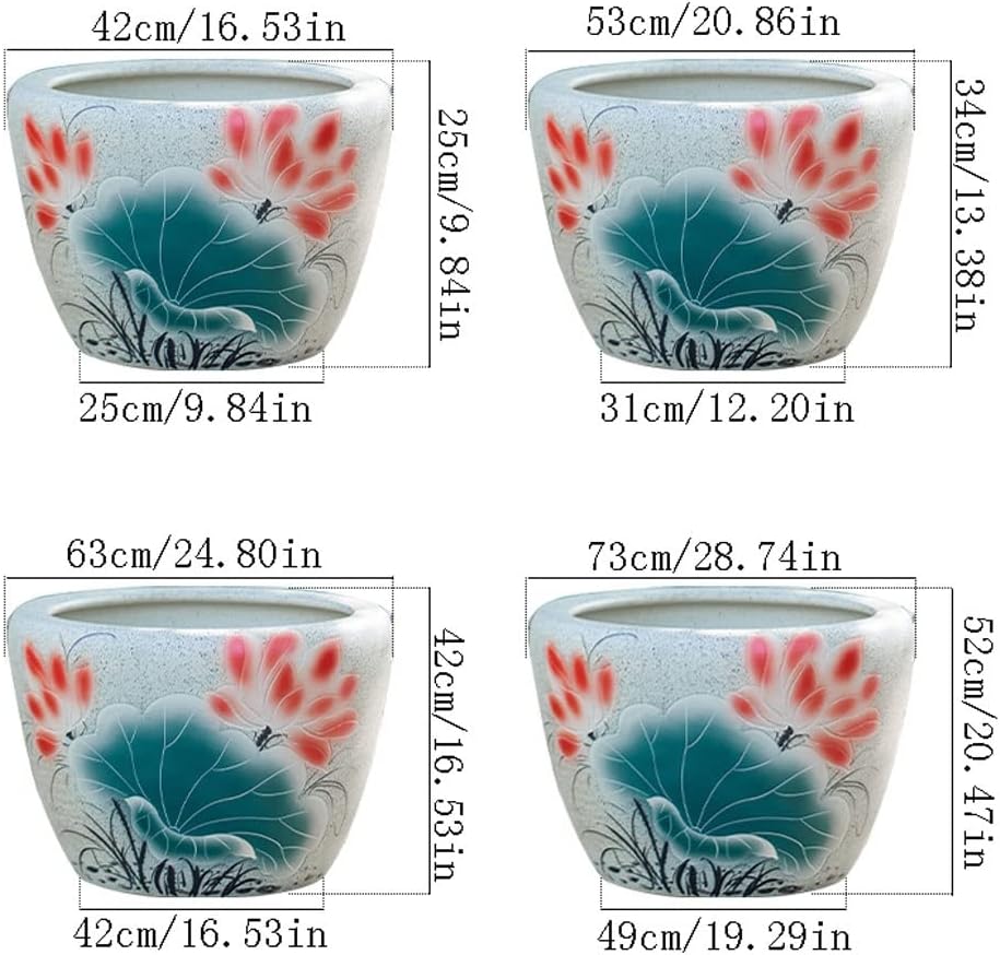 Aquarium Aquarium Fish Tank Retro Large Water Tank Courtyard Fish Culture Tank Balcony Lotus Tank Outdoor Ceramic Goldfish Bowl Fish Tank Decorations (Color : A, Size : 42cm)