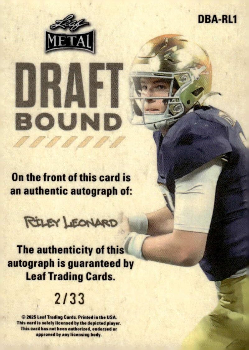RILEY LEONARD RC AUTO 2025 Leaf Metal Collection Autograph Draft Bound 2/33 Colts NM-MT Football