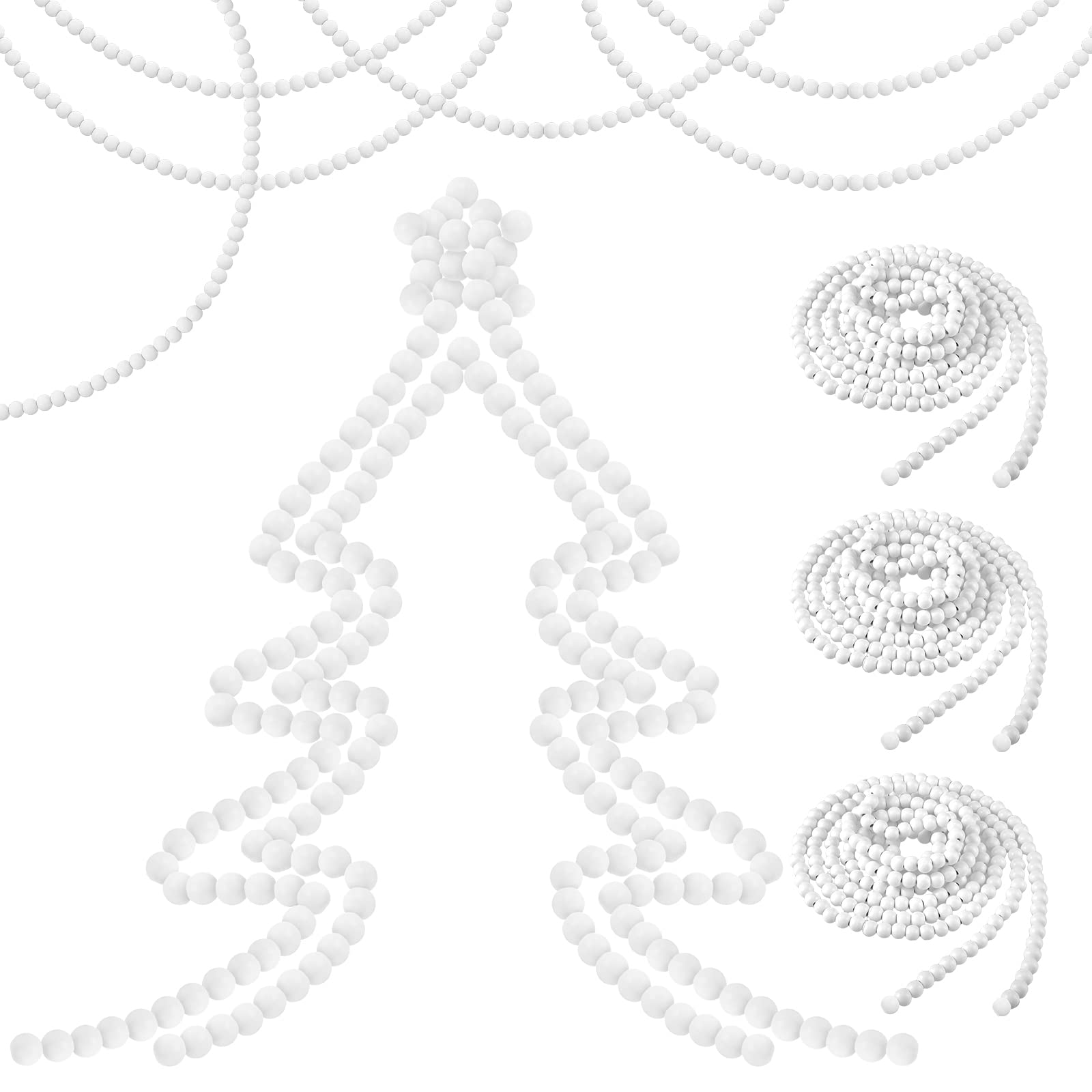 Giegxin Lot de 4 guirlandes de perles de Noël en bois pour sapin de Noël - Décoration d'intérieur rustique - Décoration murale bohème pour fêtes de Noël - 12,5 m (blanc)