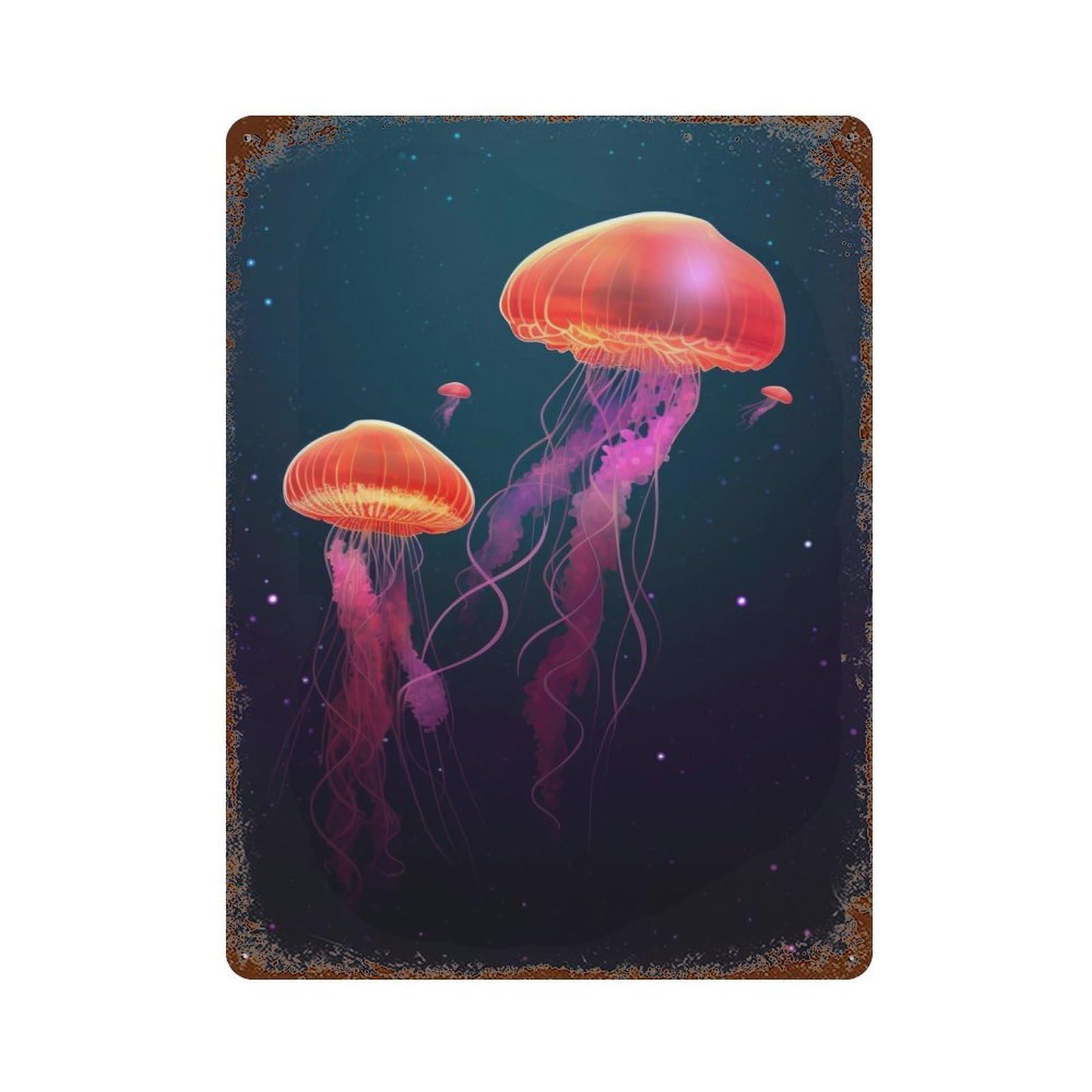 Garage Style Jellyfish Animal Rust Effect Tin Sign 15.7"x11.8", Classic Wall Plaque for Bar And Workshop
