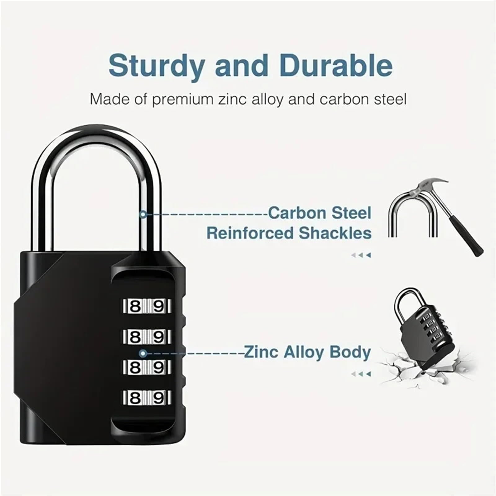 Cadenas Code Cadenas à combinaison 4 chiffres, serrure de porte extérieure étanche, casier valise, fenêtre, matériel gymnastique, antivol for meubles