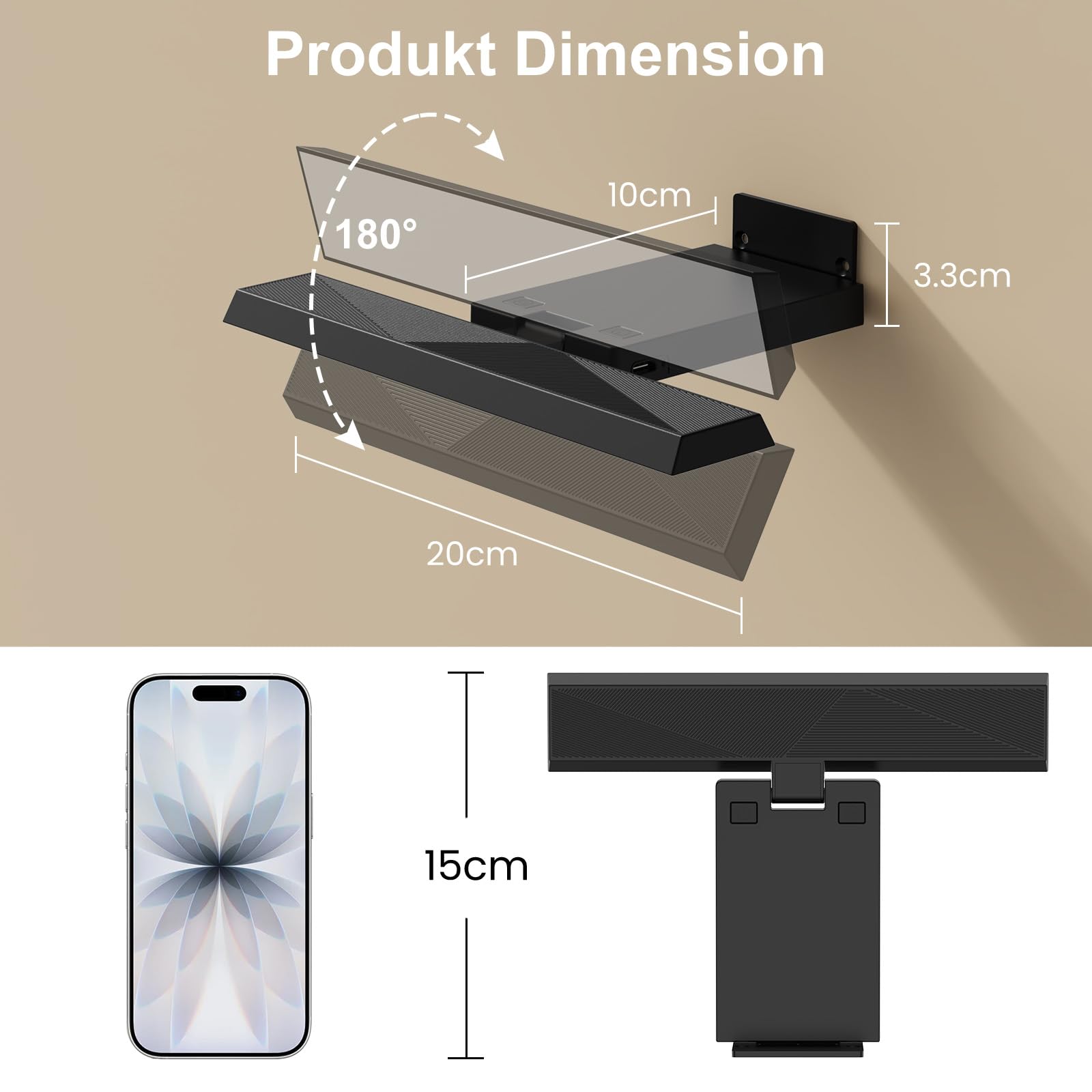 Coollamp Bildbeleuchtung Kabellos, Akku Wandleuchte Innen, Dimmbare Wandleuchte für Gemälde, Bilder & Dart Beleuchtung, LED Wandlampe mit 3 Farbtemperaturen, CRI 95+, Fernbedienung mit Timer, Schwarz
