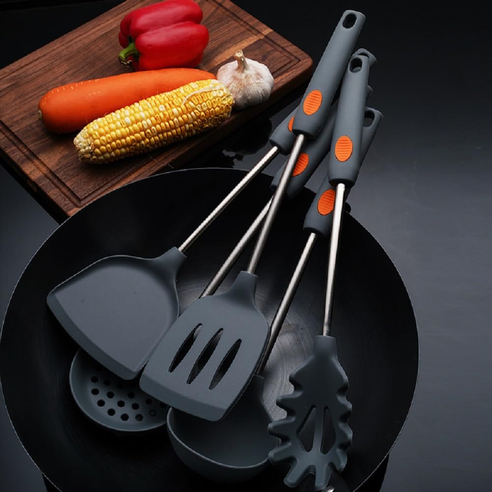 Küchenhelfer Set, 5 Stück Silikon Pfannenwender Kochlöffel Set, Hitzebeständig Küchenutensilien Set Mit Edelstahlgriff, Gesund & Spülmaschinenfest