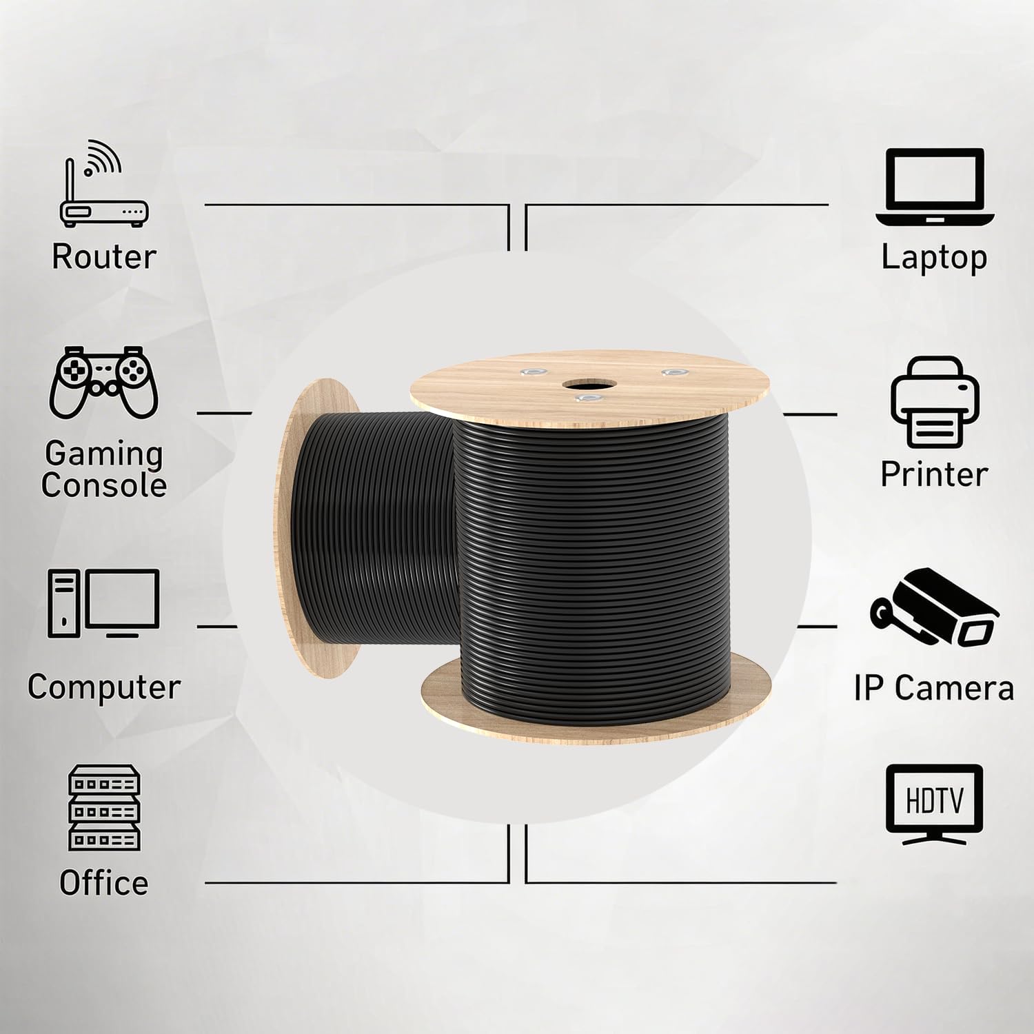 Elfcam® - 305m Câble de Réseau Ethernet Bobine | 100% Cuivre U/FTP | CAT6A, 26AWG RJ45 | LAN 10Gbps | Blindé | PC, Switch, Routeur, Modem, Commutateur (305 Mètres,Noir)