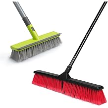 Floor Scrub Brush and 24-inches Push Broom, 2 in 1 Floor Brush and 24" Outdoor Push Broom Brush for Floor Cleaning