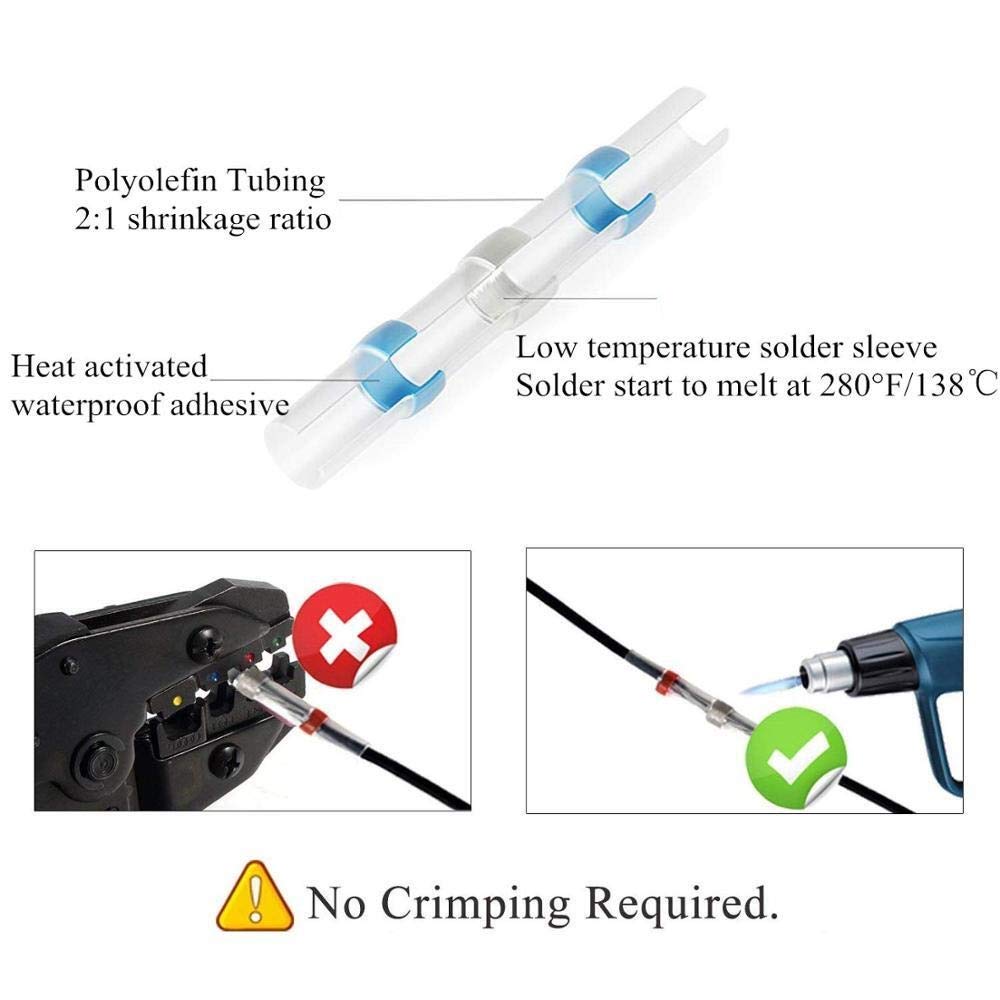 Terminales, Heat Shrink Butt alambre conectores estancos Terminales estañado sello de soldadura de cobre del kit del para un crimpeado preciso(Rot,100PCS)