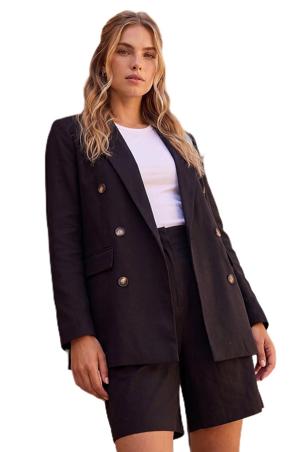 Roman Originals Double Breasted Collar & Revere Jacket for Women UK - Ladies Everyday Holiday Spring Summer Comfy Soft Evening Vacation Work Party - Black - Size 16