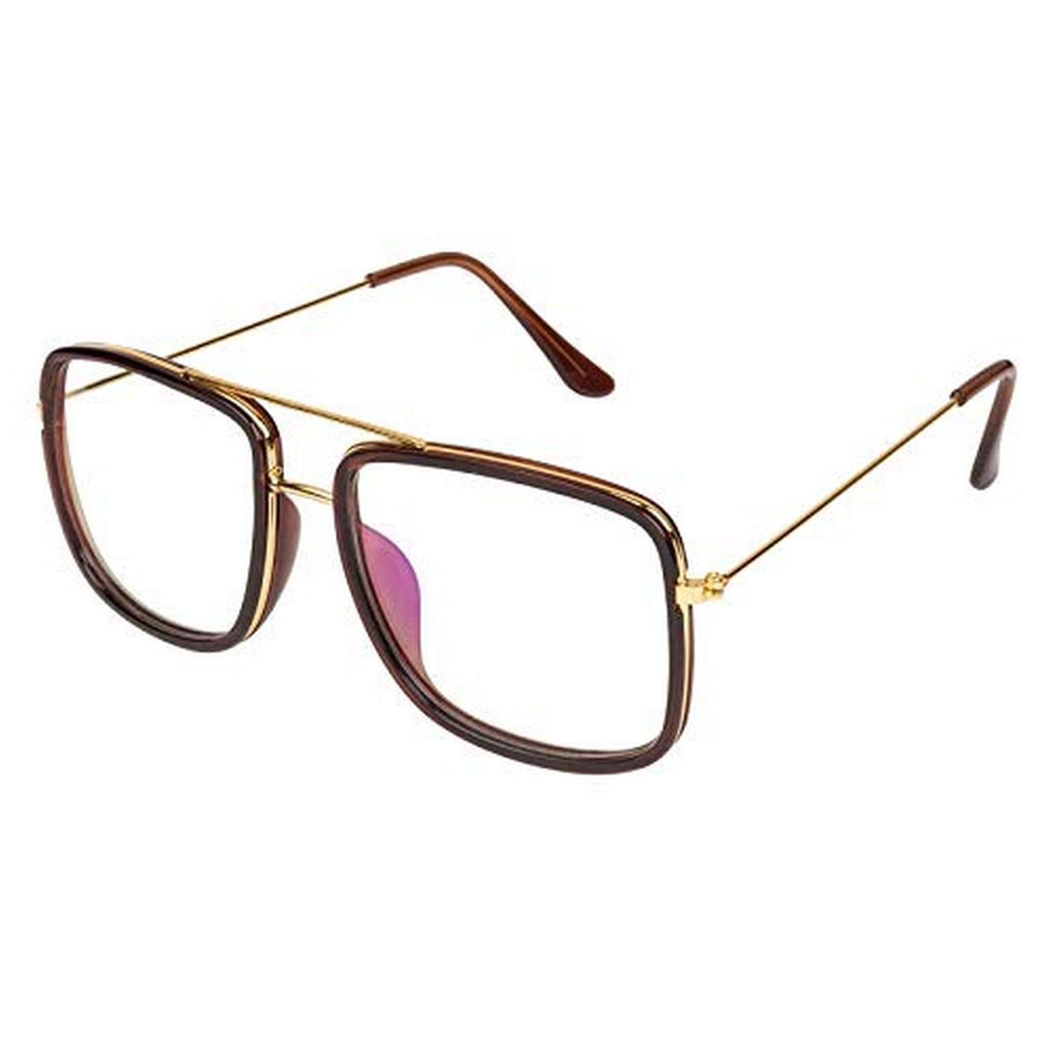 Mens Square Sunglasses Brown Frame, Transparent Lens (Medium) Pack of 1-image-2