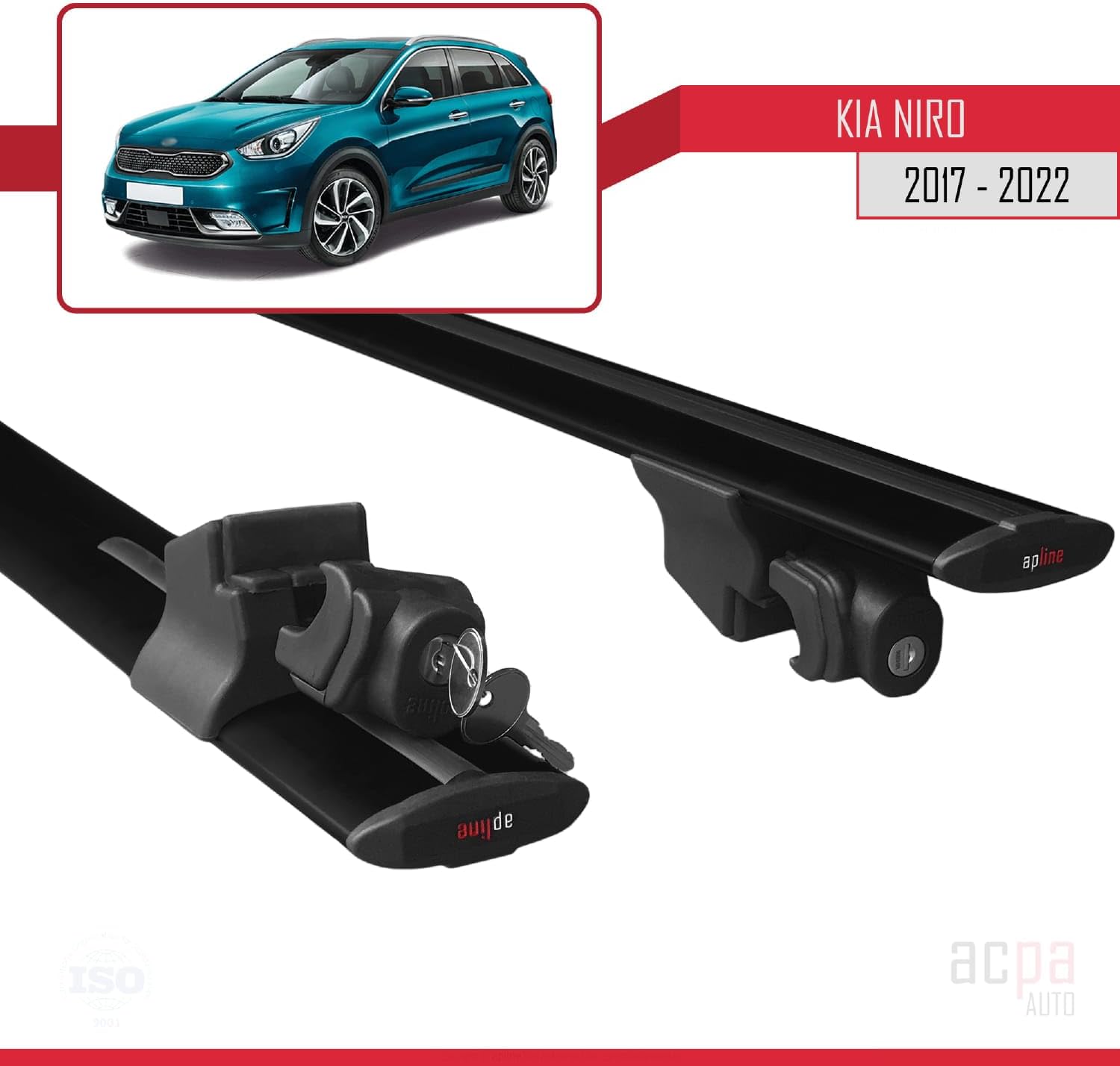 Compatible with Kia Niro (DE) 2017-2023 Roof Rack Hook Luggage Rack Railing Rack with Key Aluminium Black