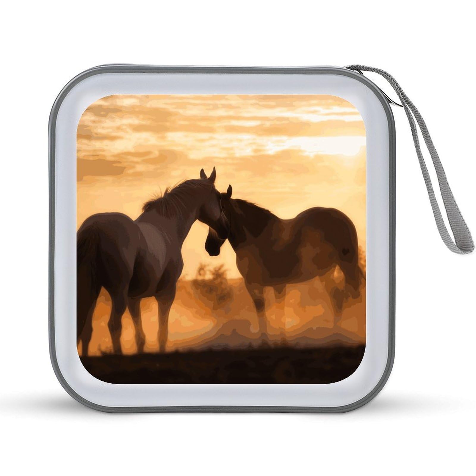 Bolsa portátil para CD y DVD con estampado de caballos ideal para viajes en coche y mudanzas