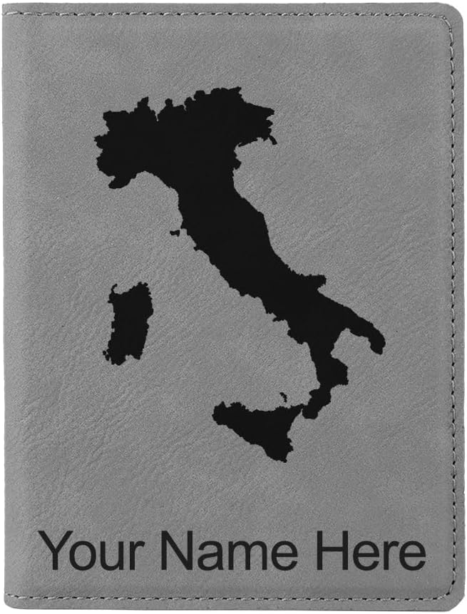 LaserGram Faux Leather Passport Holder, Country Silhouette Italy, Personalized Engraving Included (White)