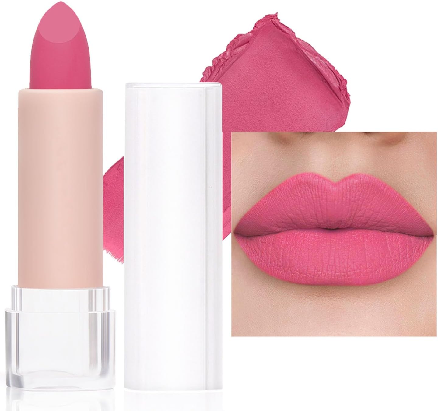 Bright Pink Matte Lip Stick, Light Pink Lipsticks for Women Long Lasting, Smooth Full-Coverage Lipstick, Waterproof Matte Non-Sticky Tinted Lip Balm for Girls & Women