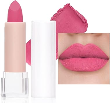 Bright Pink Matte Lip Stick, Light Pink Lipsticks for Women Long Lasting, Smooth Full-Coverage Lipstick, Waterproof Matte Non-Sticky Tinted Lip Balm for Girls & Women