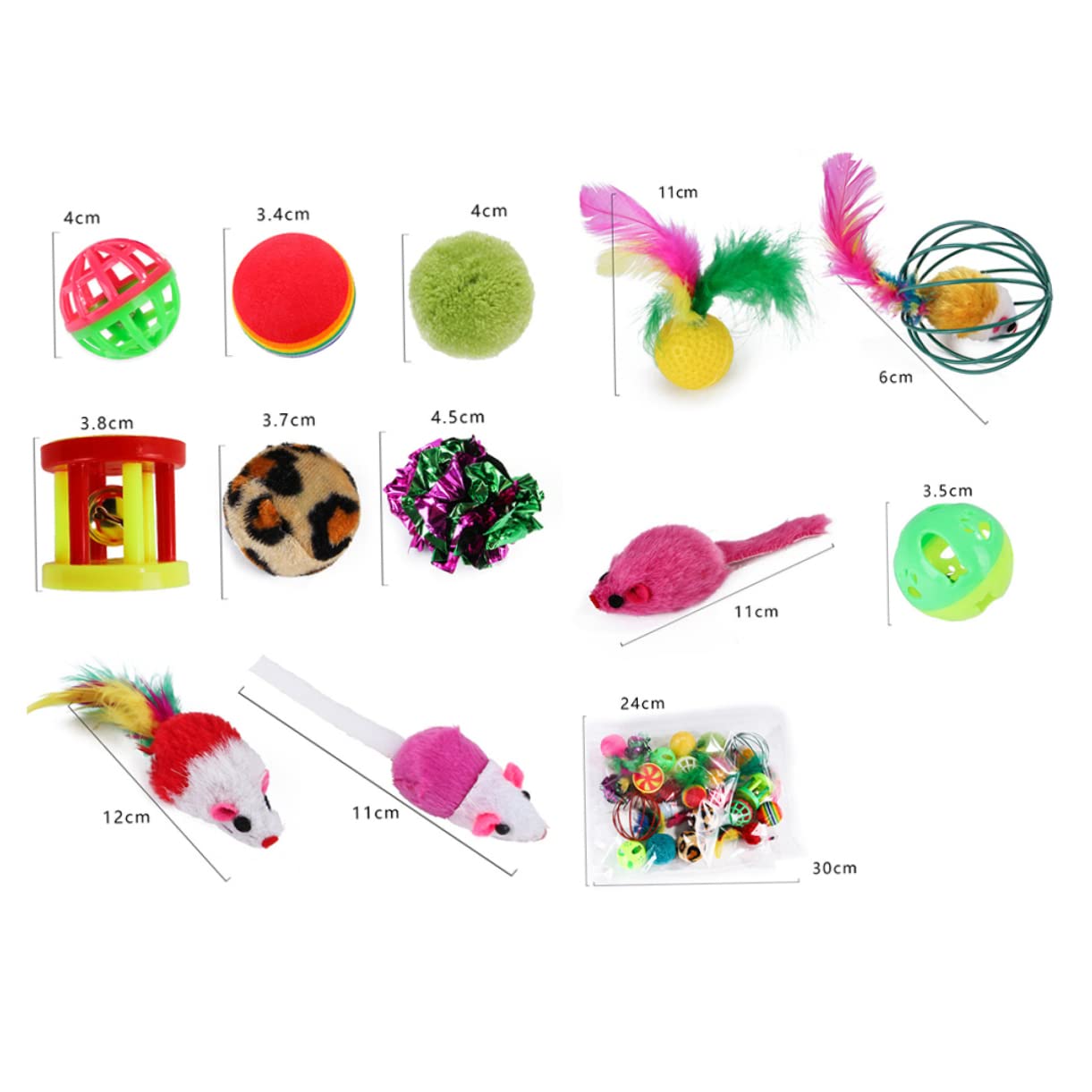 VANZACK 48 Piezas Campana Gato de Juguete Juguetes de gatera para Gatos Juguete Interactivo para Gatos Gato Jugando a la Pelota Gatito burlas Juguetes Mascota Necesidad