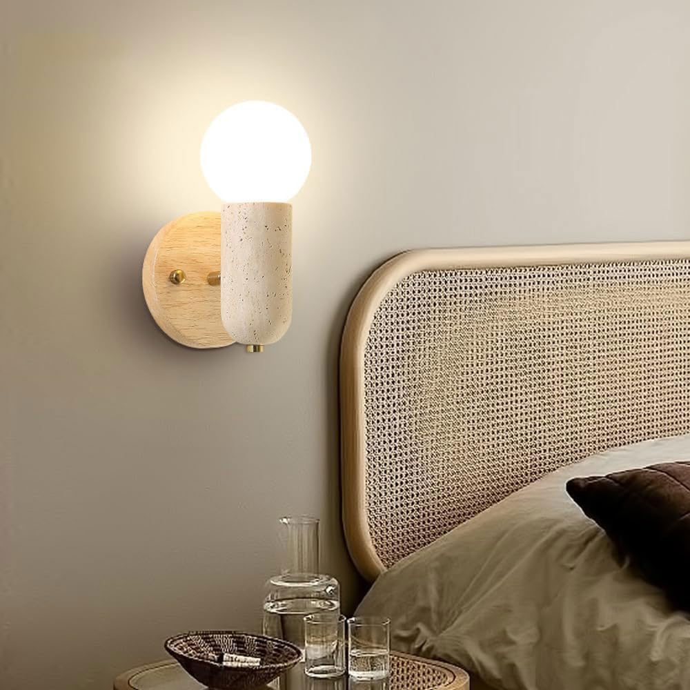 Applique da parete in travertino con sorgente luminosa E26