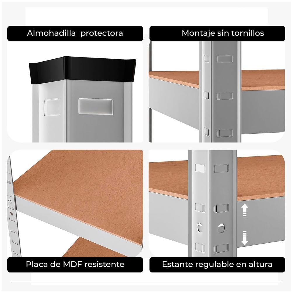 YOEVU - Estantería Almacenaje, 180X90X40cm, Metalica, Acero Galvanizado, Modular, 875kg de Carga, 5 estantes Ajustables, para Hogar, Trastero, Garaje (Acero, 90x40cm)