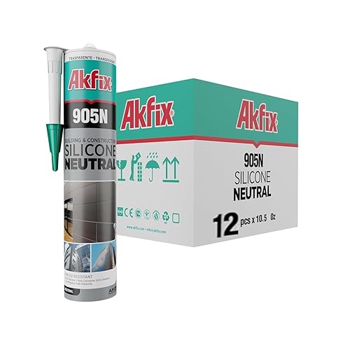 Akfix Sellador de silicona transparente de curado neutro 905N, relleno de huecos para ventanas y puertas, calafateo de baño y cocina 100% silicona