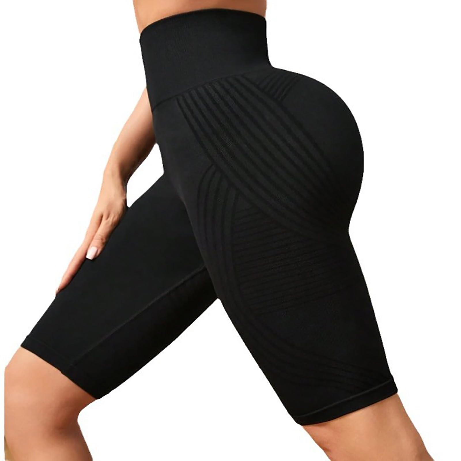 Lot de 2 Luveon Shorts Legging Anti Cellulite Femme Legging 3D Anti Cellulite Femme Leggings de Sport Push up Gainant Leggings Court Sculptant Compression Minceur Taille Haute sans Couture Short