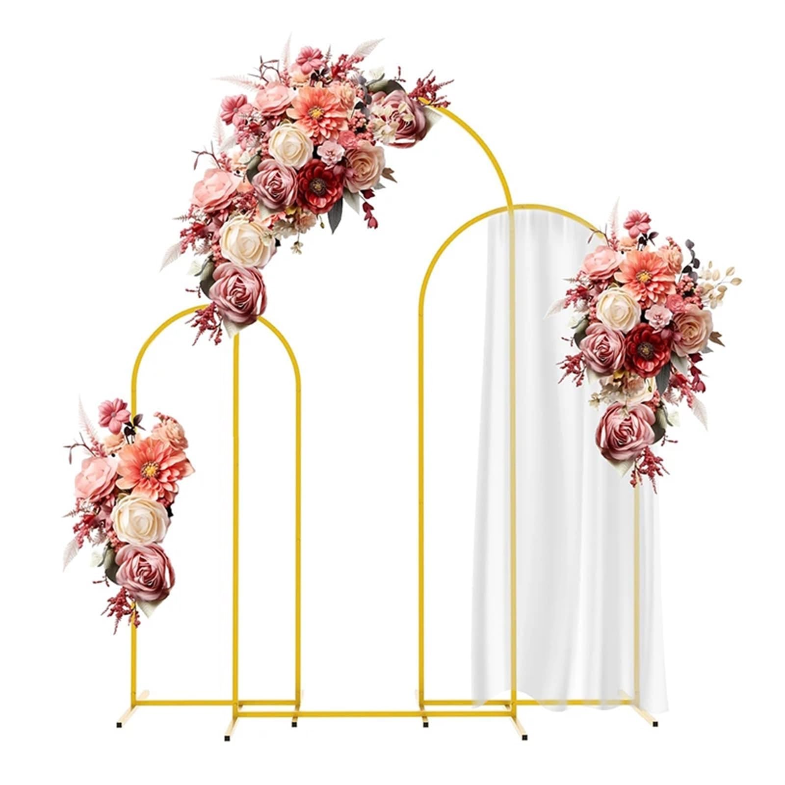 Wedding Arch Wedding Arch Backdrop Stand Gold Set of 3 Square Balloon Metal Frame for Ceremony Birthday Party Decoration(4ft 5ft 6ft)