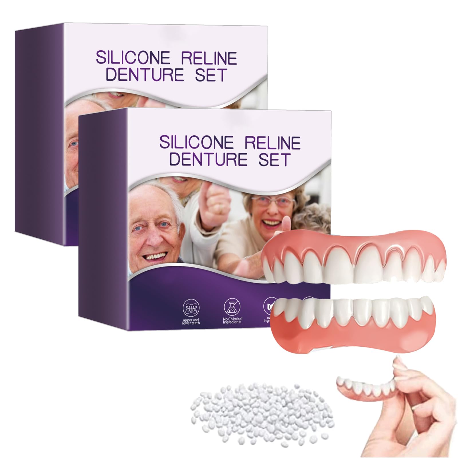 Bikenda Silicone Reline Denture Set, Silicone Reline Denture Set, Denture Silicone Reline Kit, Bikenda Denture Set, Denture Reliner Kit, Silicone Soft Dentures Repair (2pcs)