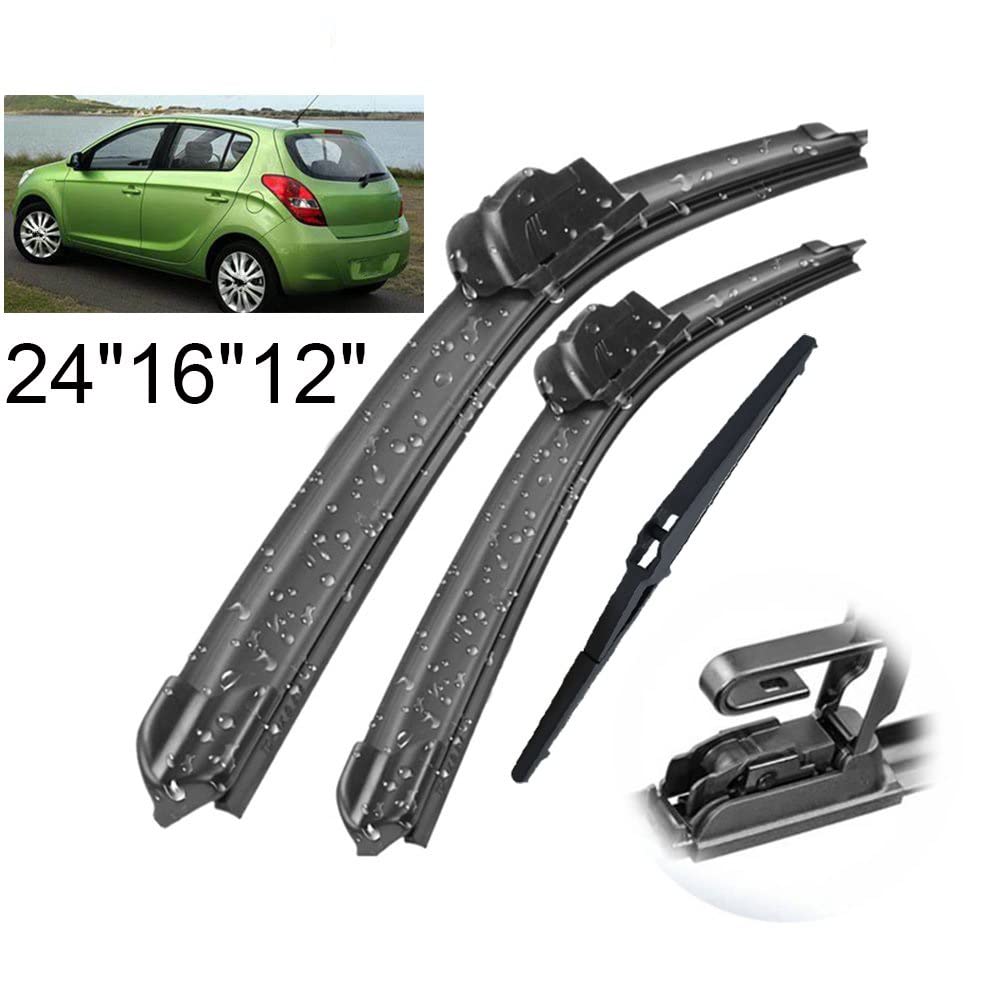 WITTSY Limpiaparabrisas Juego De Escobillas De Limpiaparabrisas Delanteras Y Traseras para Hyundai I20 PB 2008 2009 2010 2011 2012 2013 2014 Parabrisas 24 "+ 16" + 12 "